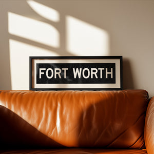 Framed Fort Worth Bus Scroll Sign