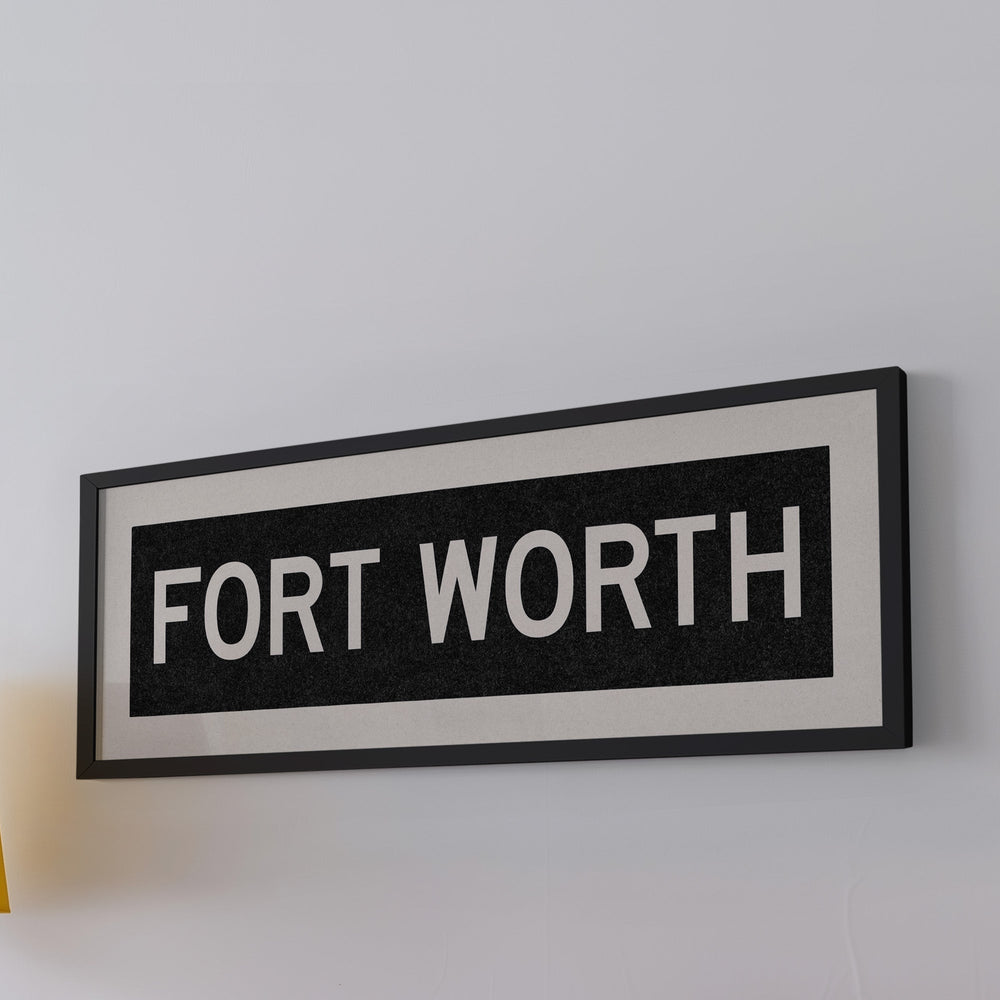 Framed Fort Worth Bus Scroll Sign