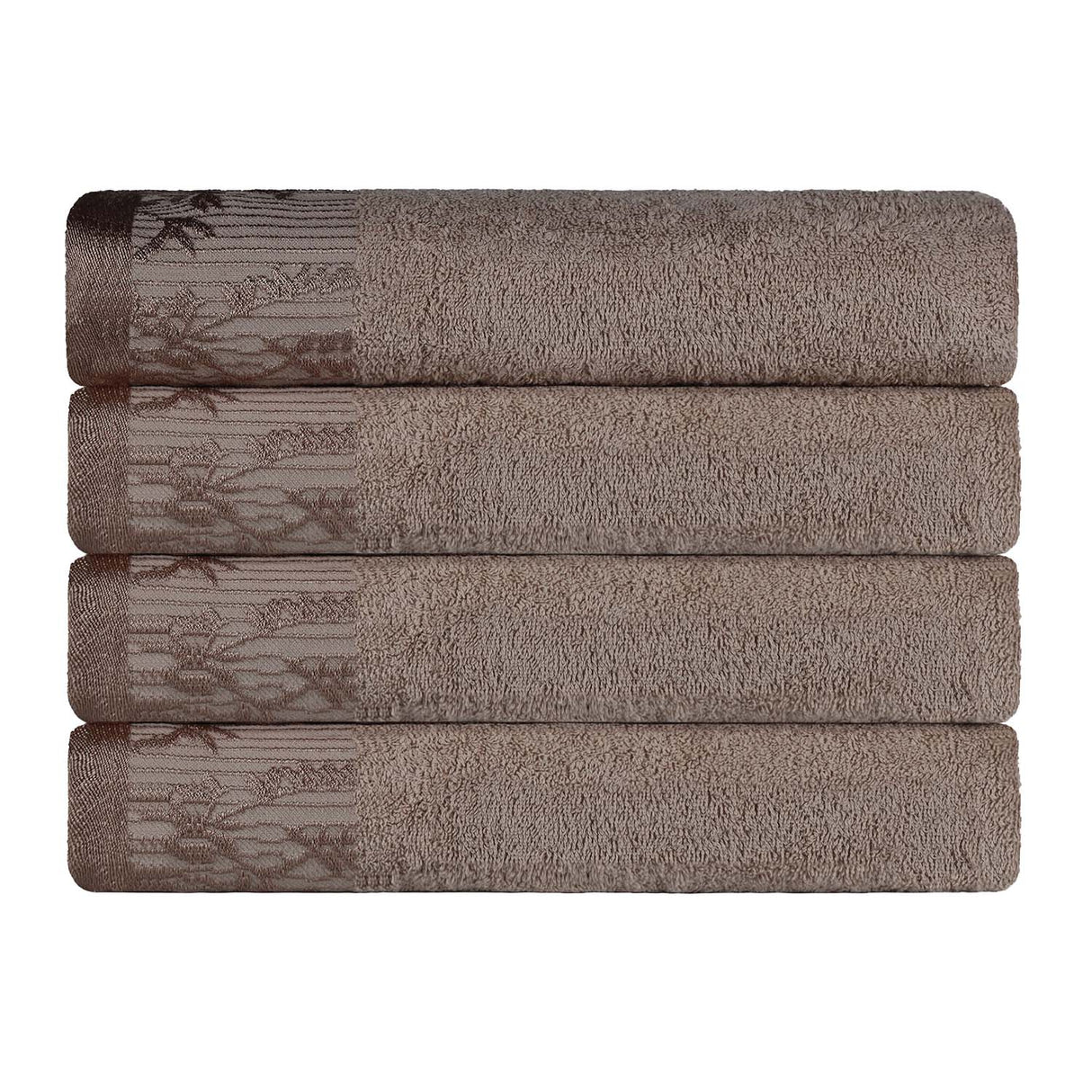Cotton Floral Jacquard Border Bath Towel Set of 4 - Bath Towel by Superior Brand