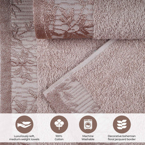 Cotton Floral Jacquard Border Bath Towel Set of 4 - Bath Towel by Superior Brand