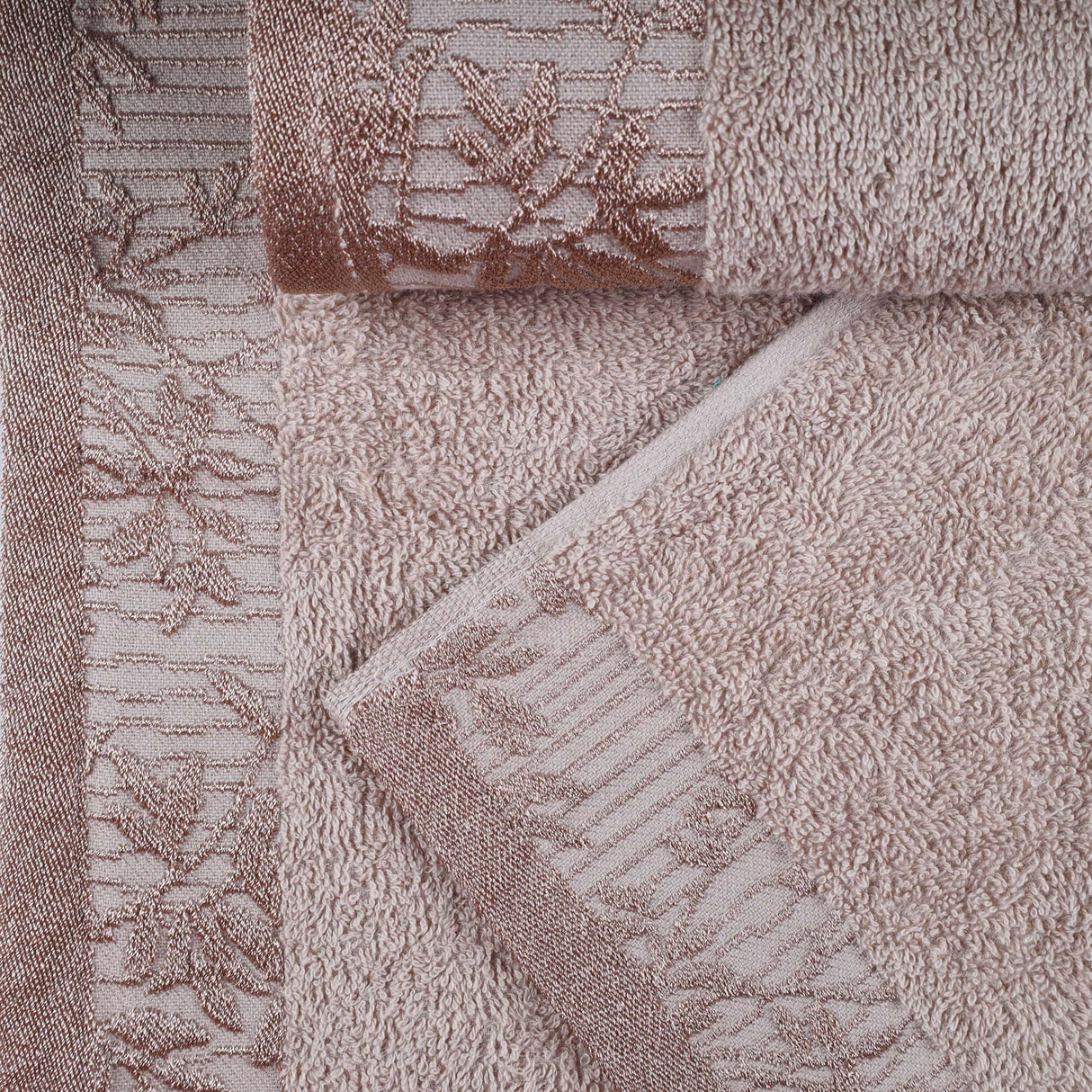 Cotton Floral Jacquard Border Bath Towel Set of 4 - Bath Towel by Superior Brand