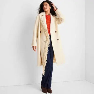 Future Collective Reese Women's Plus Winter Wool Fringe Button-Up Coat Jacket