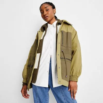 Future Collective With Reese Women's Button Up Winter Quilted Two-Tone Jacket