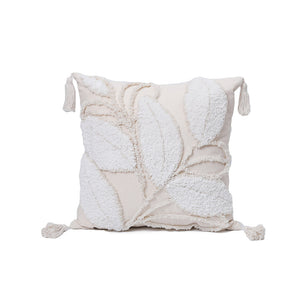 Tufted Leaf Decorative Throw Pillow with Tassels – Textured Cotton Cushion (With 450g Inserts) 18''x18'' set of 2