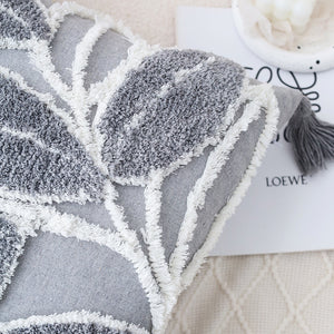 Tufted Leaf Decorative Throw Pillow with Tassels – Textured Cotton Cushion (With 450g Inserts) 18''x18'' set of 2