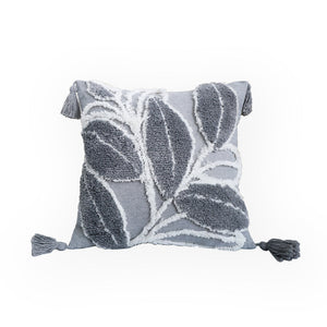 Tufted Leaf Decorative Throw Pillow with Tassels – Textured Cotton Cushion (With 450g Inserts) 18''x18'' set of 2
