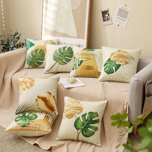 Set of 4 Square Cloth Throw Pillow covers  tropical leaves 18"x18"