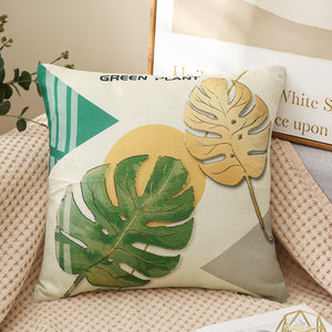 Set of 4 Square Cloth Throw Pillow covers AND 450g inserts tropical leaves 18"x18"