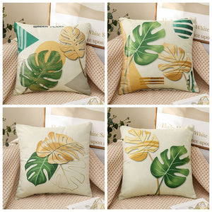 Set of 4 Square Cloth Throw Pillow covers AND 450g inserts tropical leaves 18"x18"