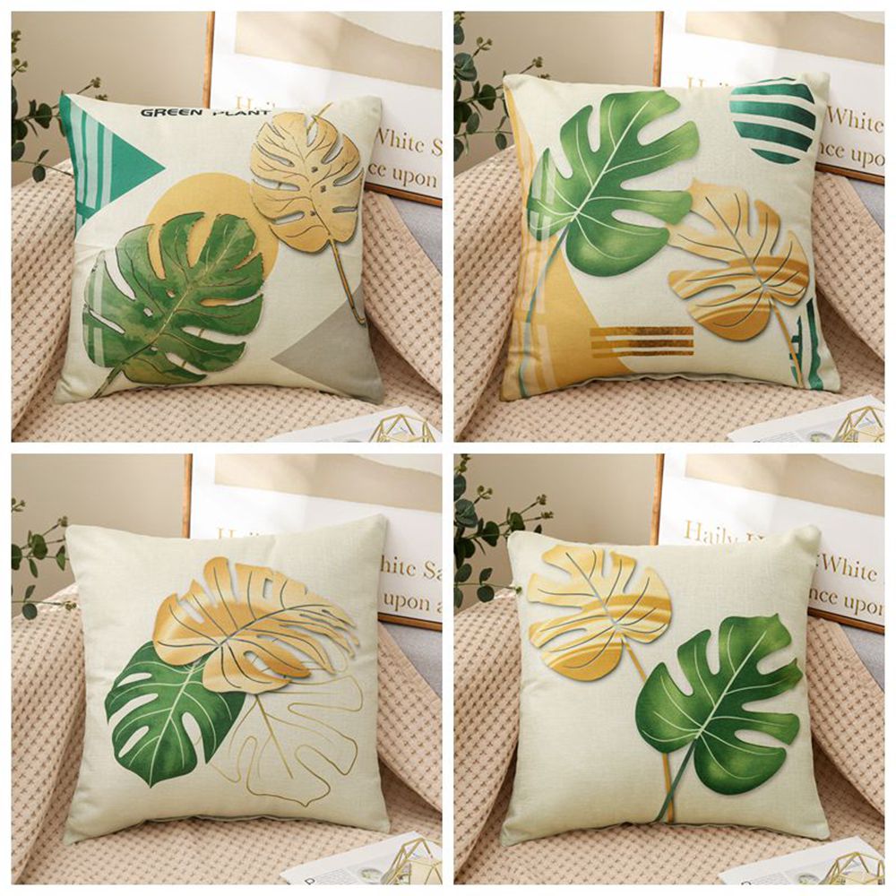 Set of 4 Square Cloth Throw Pillow covers  tropical leaves 18"x18"