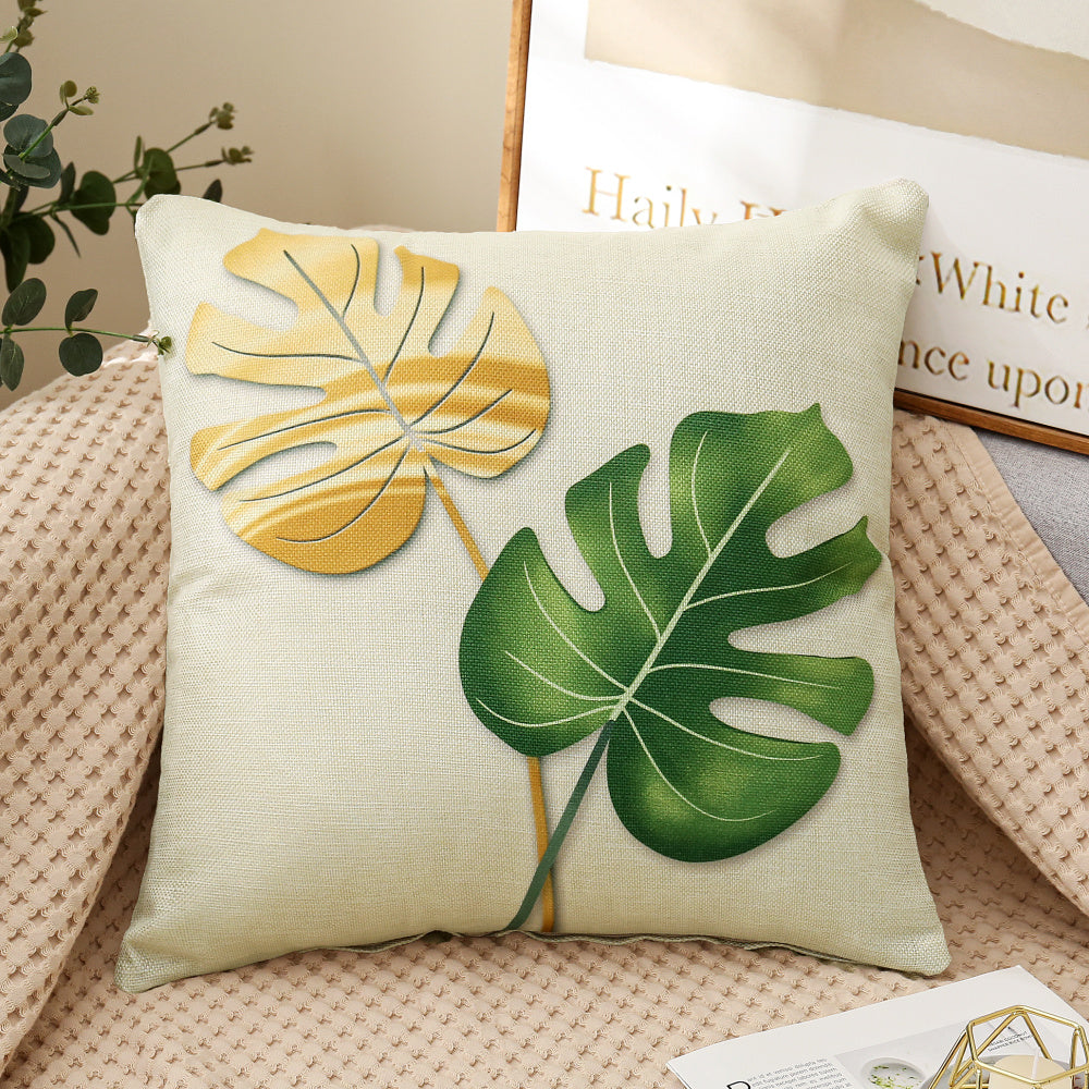 Set of 4 Square Cloth Throw Pillow covers AND 450g inserts tropical leaves 18"x18"