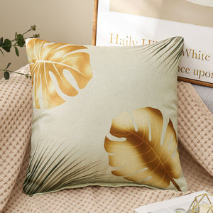 Set of 4 Square Cloth Throw Pillow covers  tropical leaves 18"x18"