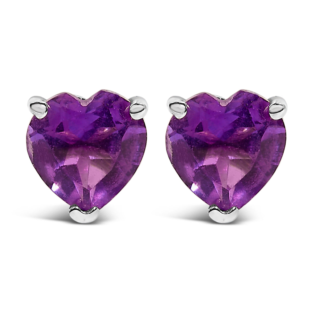 14K White Gold 5MM Heart Cut Purple Amethyst Solitaire Stud Earrings
