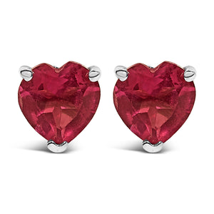 14K White Gold 5MM Heart Cut Purple Amethyst Solitaire Stud Earrings