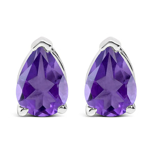 14K White Gold 6x4MM Pear Shaped Purple Amethyst Solitaire Stud Earrings