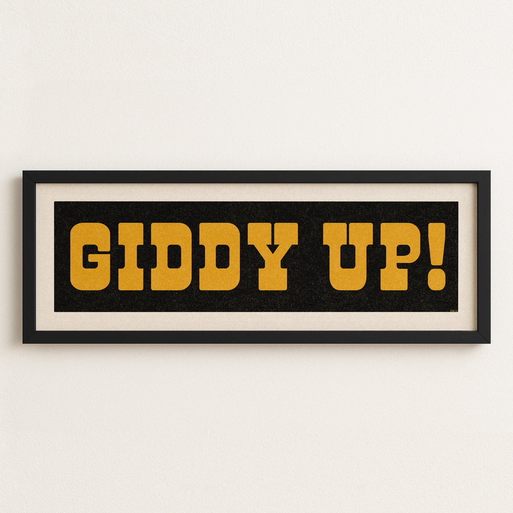 Framed GIDDY UP! Sign Black & Gold Art Print