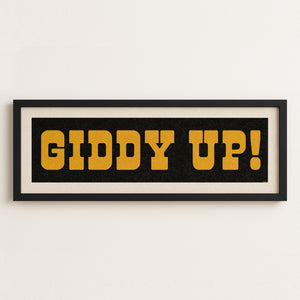 Framed GIDDY UP! Sign Black & Gold Art Print