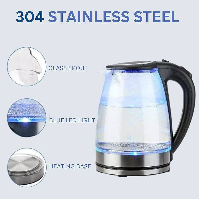 Electric Glass Kettle 1.8L 1500W Fast Boil LED Cordless