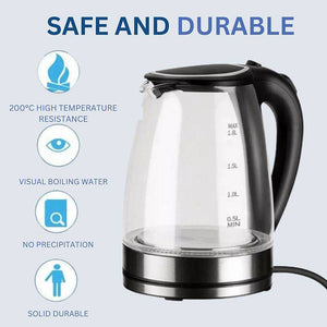 Electric Glass Kettle 1.8L 1500W Fast Boil LED Cordless