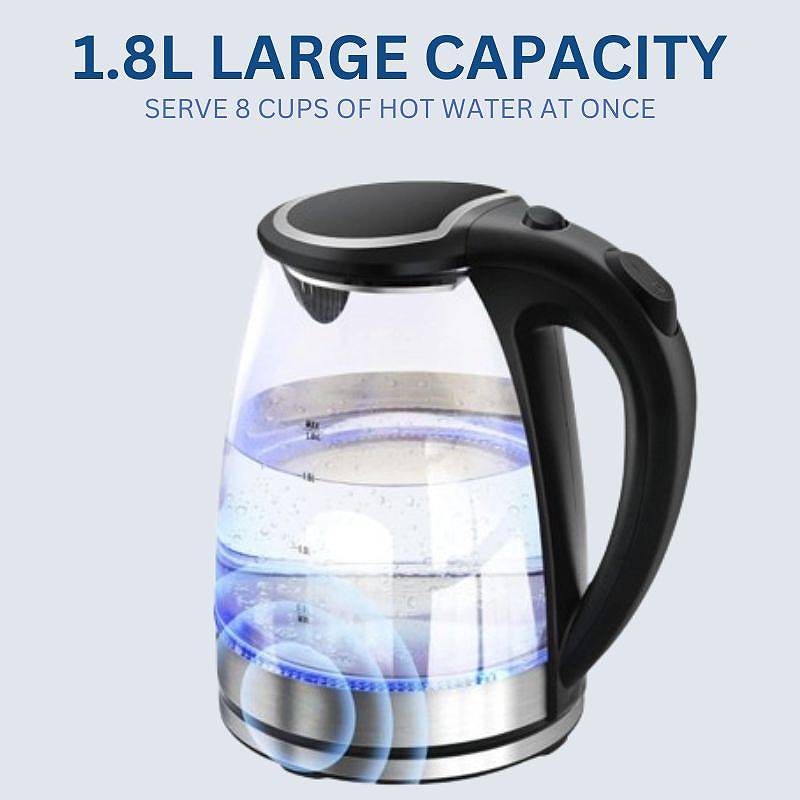 Electric Glass Kettle 1.8L 1500W Fast Boil LED Cordless