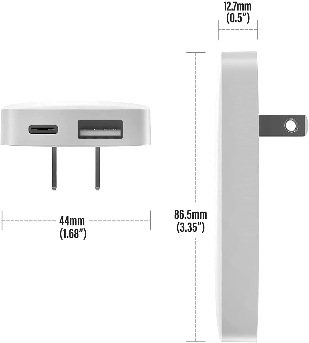 Type C Flat Wall Charger, Ultra Slim (Multi-Port Power Adapter) for iPhone 11/12/13/14 iPhone 15 Pro/Max and Samsung Galaxy Models, 20W Fast Charging Outlet Plug - 2 Pack (Dual USB-C USB-A)