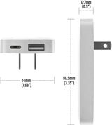 Type C Flat Wall Charger, Ultra Slim (Multi-Port Power Adapter) for iPhone 11/12/13/14 iPhone 15 Pro/Max and Samsung Galaxy Models, 20W Fast Charging Outlet Plug - 2 Pack (Dual USB-C USB-A)