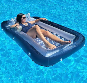 XL Floating Pool Bed, Inflatable Water Lounger Raft Float for Swimming/Tanning 70"x49" Navy Blue
