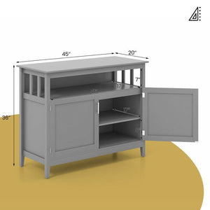 Grey Wood 2-Door Dining Buffet Sideboard Cabinet with Open Storage Shelf