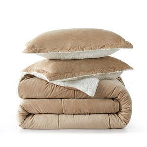 Queen Plush Microfiber Reversible Comforter Set in Gold