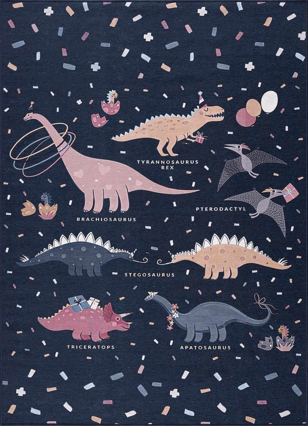 Milne Navy Dinosaur Washable Kids Rug - Clearance