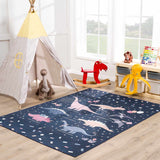 Milne Navy Dinosaur Washable Kids Rug - Clearance
