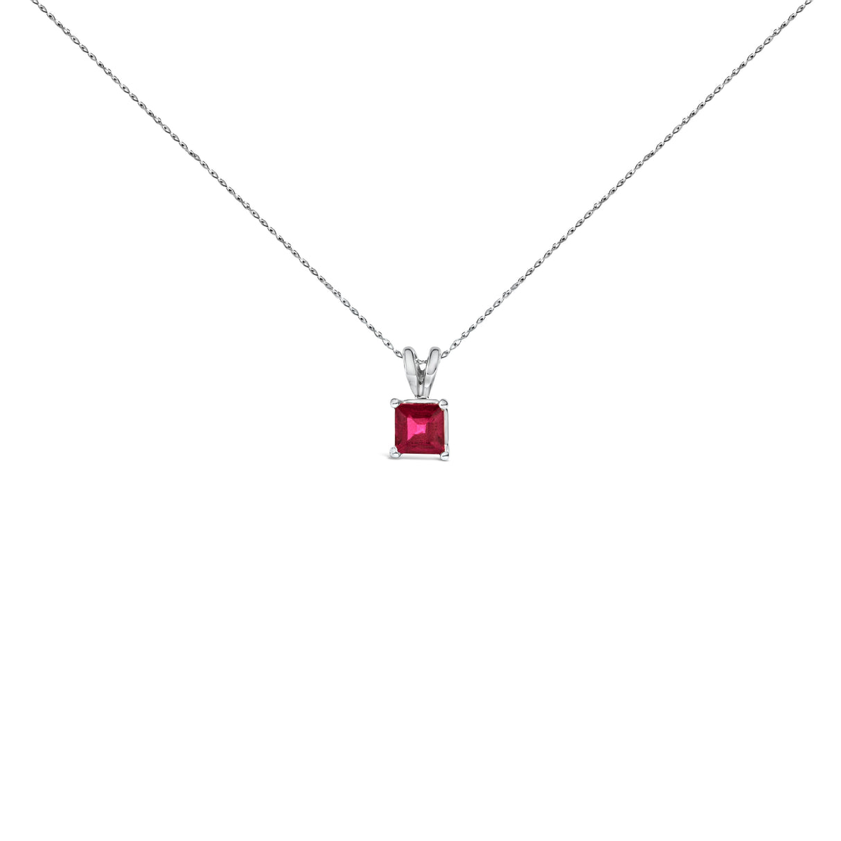 14K White Gold 5x5 MM Square Shaped Purple Amethyst Solitaire Pendant Necklace