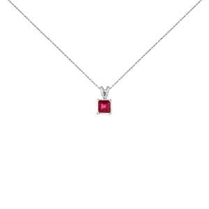 14K White Gold 5x5 MM Square Shaped Purple Amethyst Solitaire Pendant Necklace
