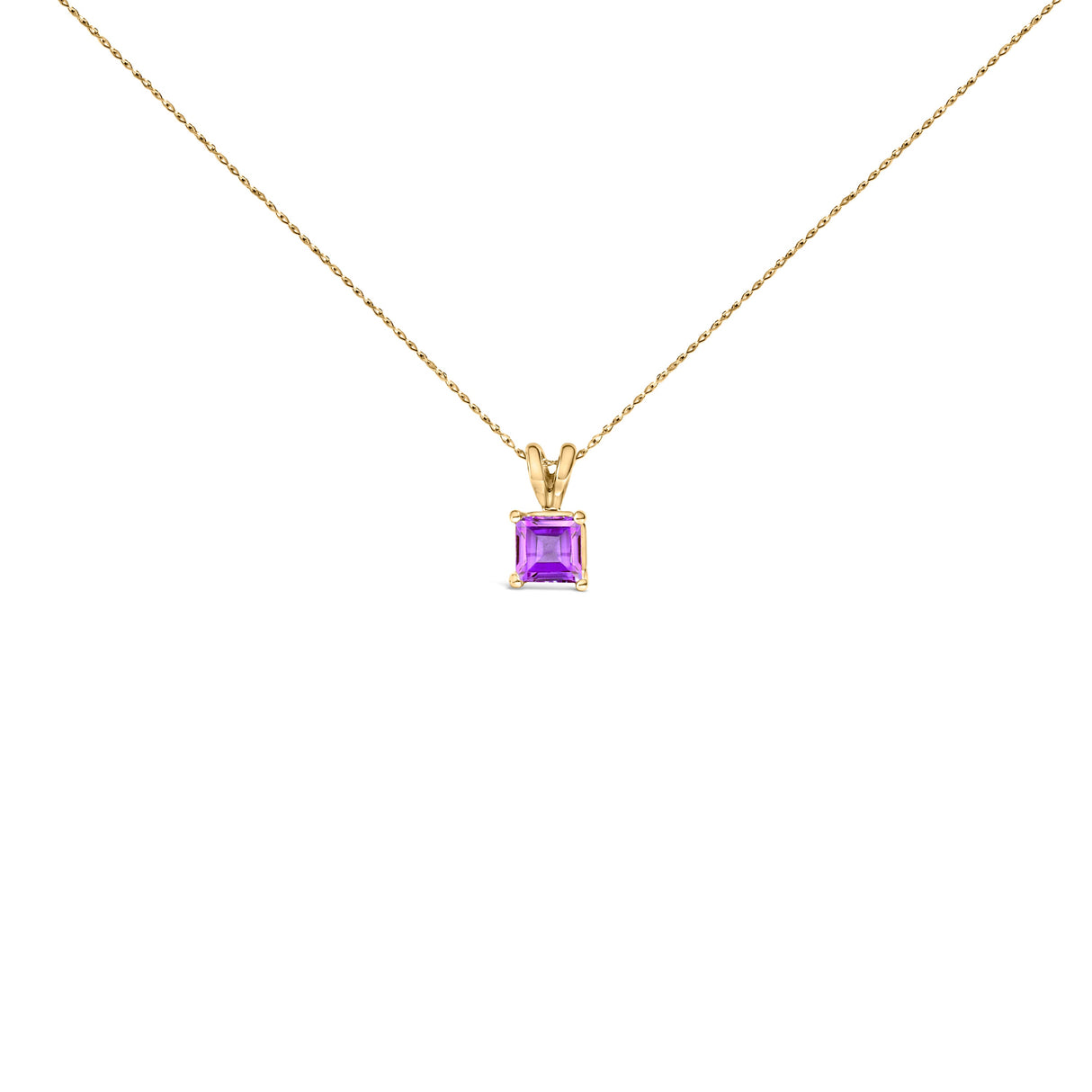 14K White Gold 5x5 MM Square Shaped Purple Amethyst Solitaire Pendant Necklace