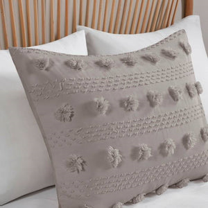 King/Cal King 3-Piece Grey Microfiber Comforter Set with Decorative Pompoms