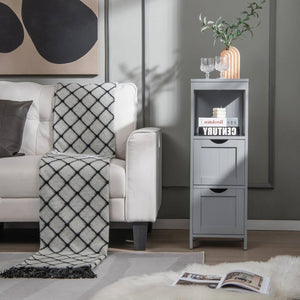Modern Farmhouse 2-Drawer Bathroom Floor Cabinet with Shelf in Grey Wood Finish