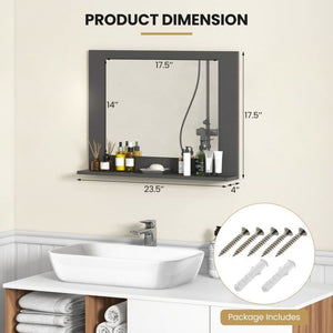 Rectangular 23 x 17 inch Bathroom Mirror with Storage Shelf in Grey Wood Finish