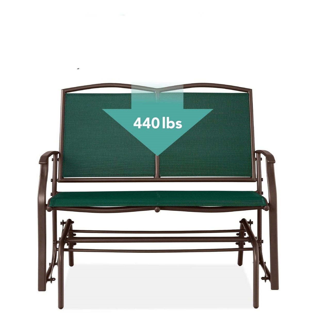 2 Seat Mesh Patio Loveseat Swing Glider Rocker with Armrests in Hunter Green
