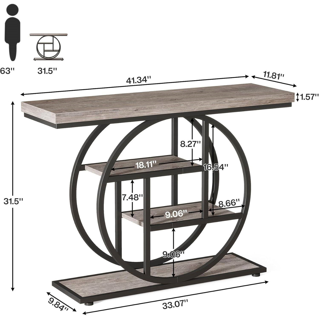 Modern 41-inch Wide Narrow Entryway Console Table with Grey Wood Finish Shelves