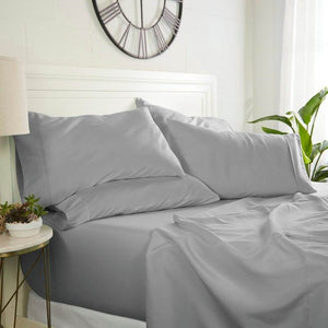 King size Grey 6 Piece Wrinkle Resistant Microfiber Polyester Sheet Set