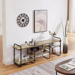 Modern Gray Wood and Metal Entertainment Center TV Stand for TV up to 65-inch