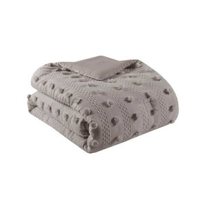 Full/Queen 3-Piece Grey Microfiber Comforter Set with Decorative Pompoms