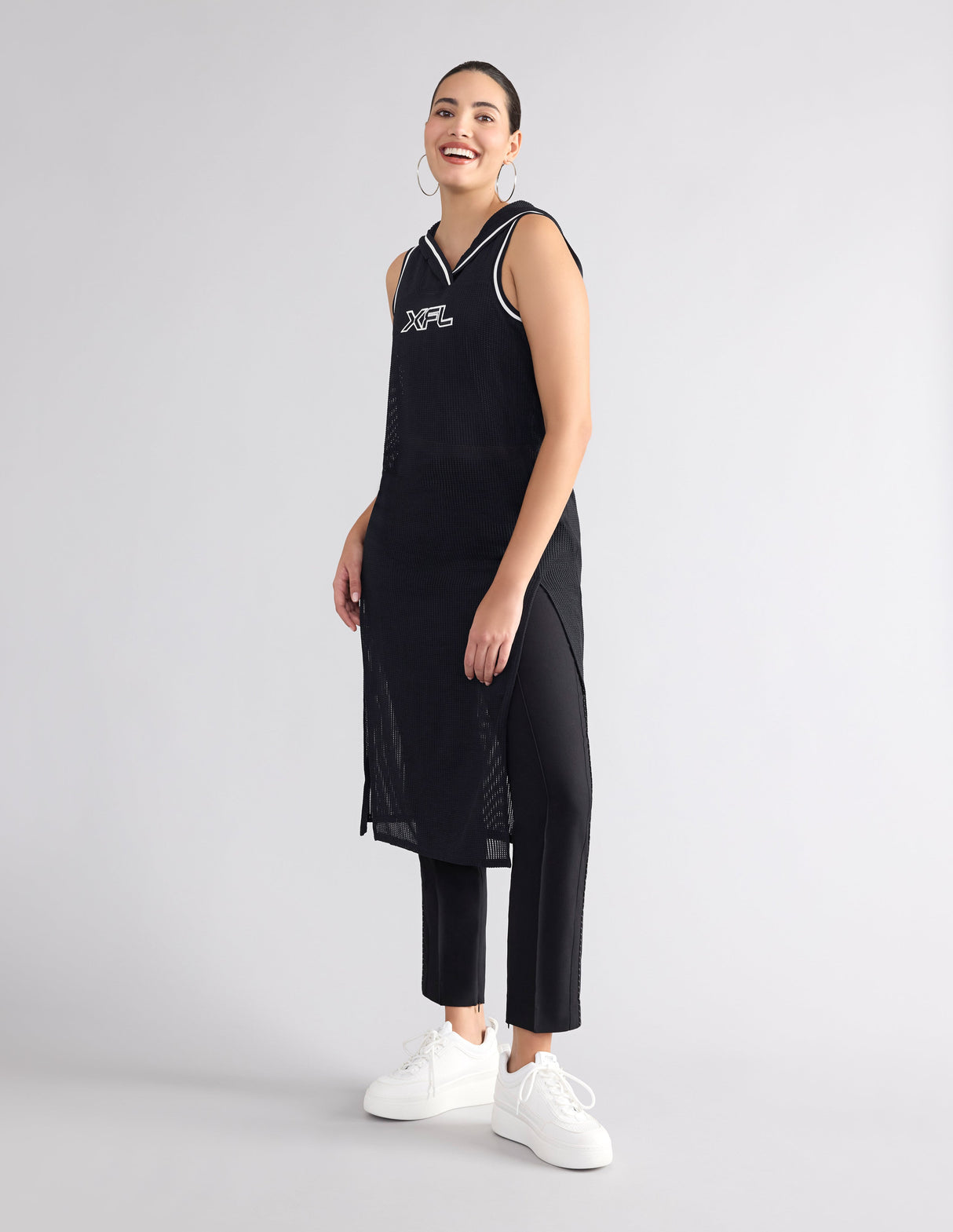 XFL Hooded Midi Mesh Tunic