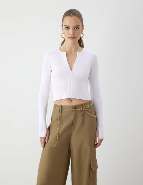 Zip Cropped Cardigan