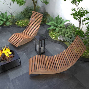 Premium Acacia Wood Rocking Chair Widened High Back Slatted Seat