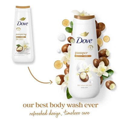 Dove Pamper Body Wash Shea Butter & Vanilla 24hr Lotion-Soft Skin 20 fl oz - New