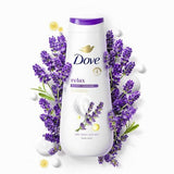 Dove Relax Body Wash Lavender & Chamomile 24hr Lotion Soft Skin 20 fl oz - Imperfect Container