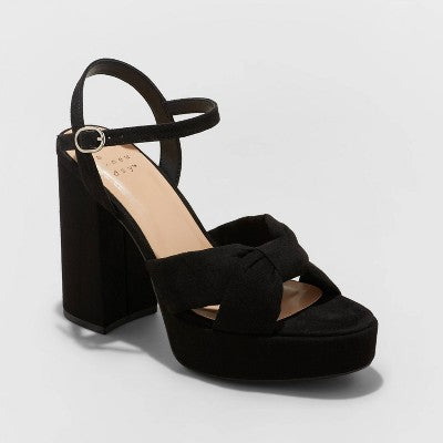 Open Box - A New Day Women's Chunky Block High Buckle Heels Sandals Ankle Strap Memory Foam