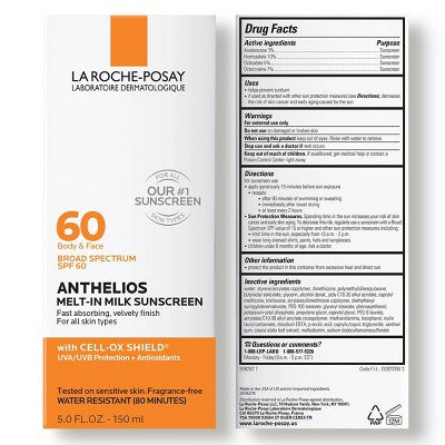 La Roche Posay Anthelios Sunscreen Melt-In-Milk Lotion Face and Body Sunscreen SPF 60 5 fl oz - Missing Box