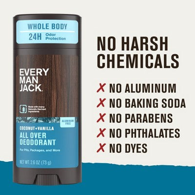 Every Man Jack All Over Solid Deodorant Coconut + Vanilla 2.6oz